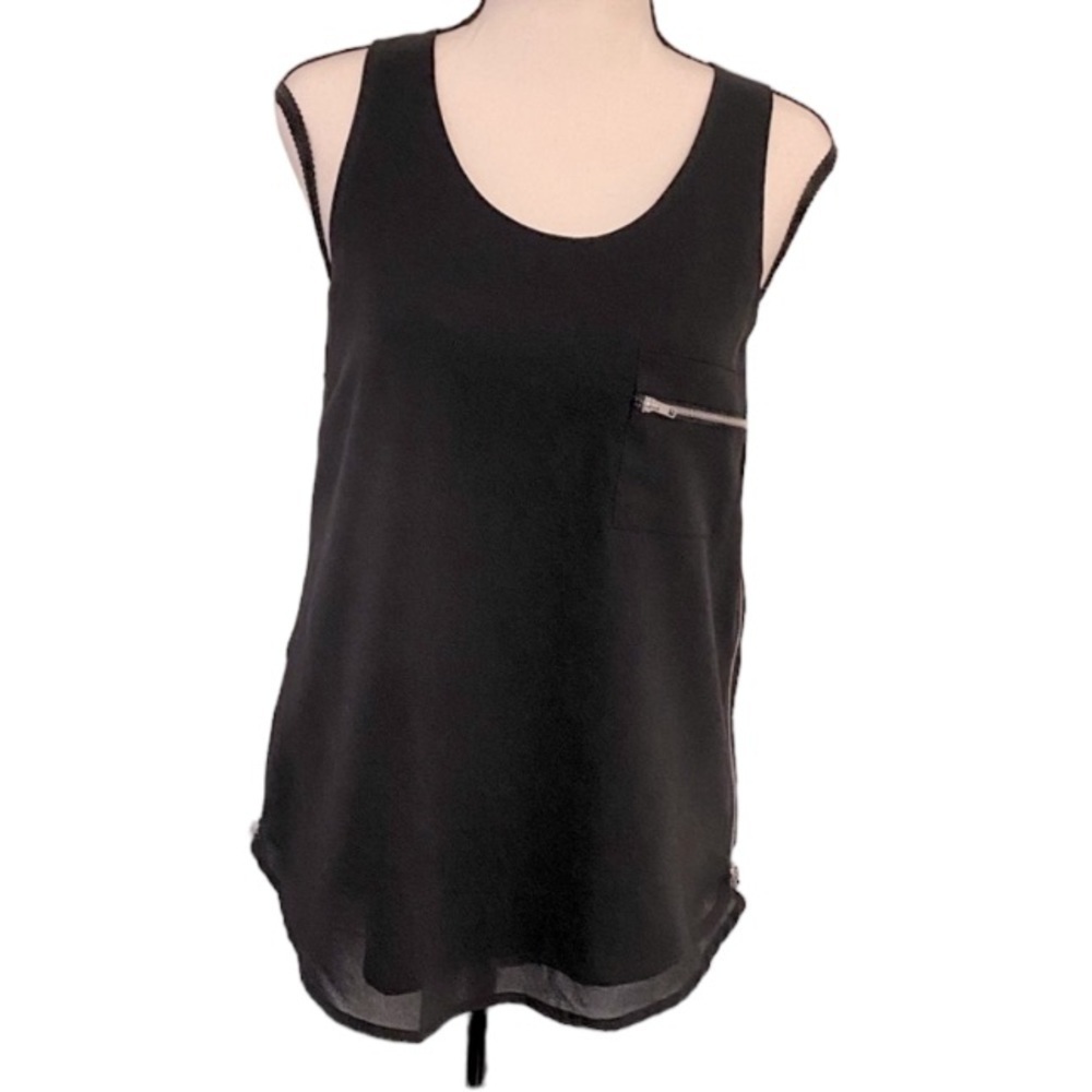 Paper Crane High-Low Sleeveless Top Black Zippered Blouse Size Small